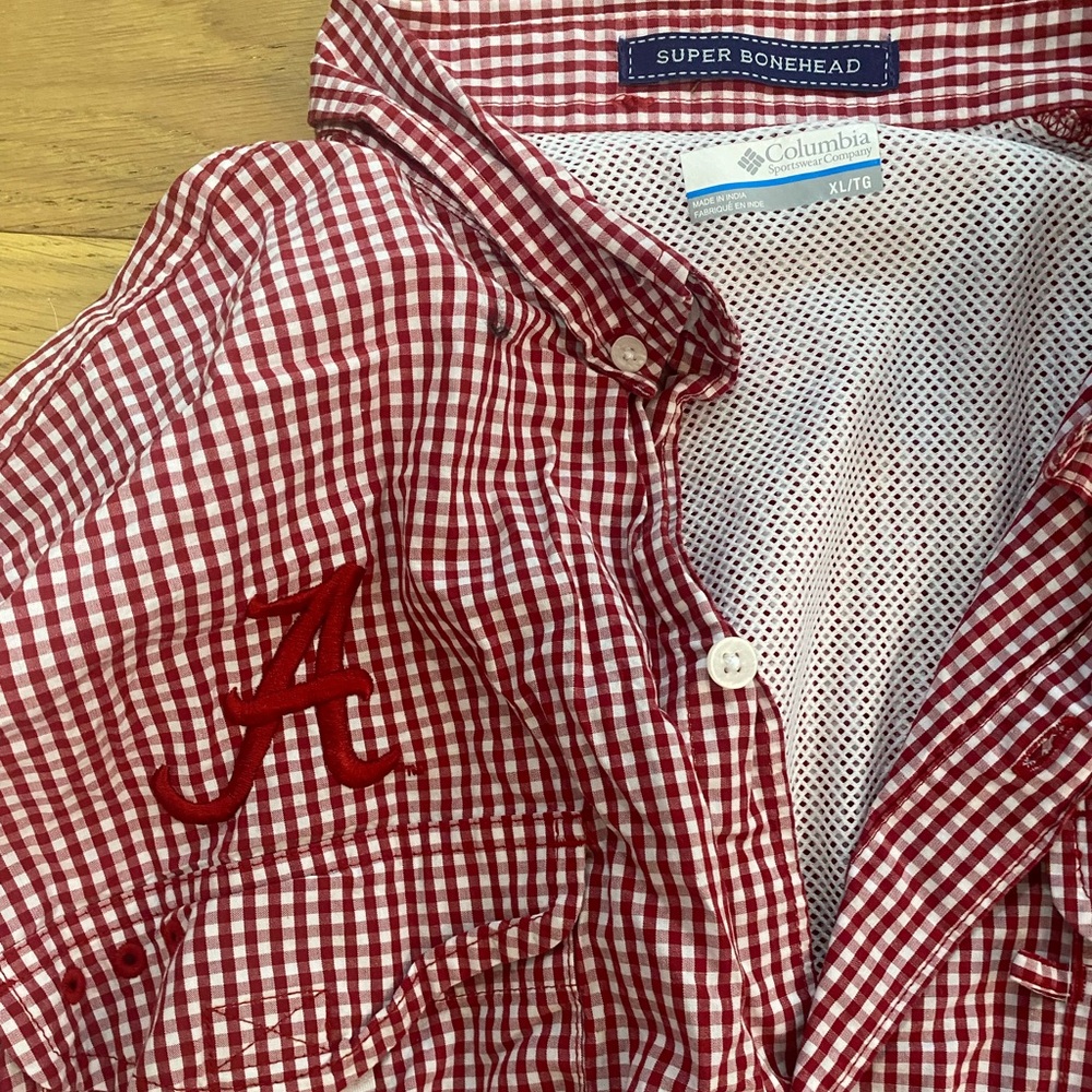Columbia Men's Red Gingham Alabama Collegiate Button Down Shirt XL GUC